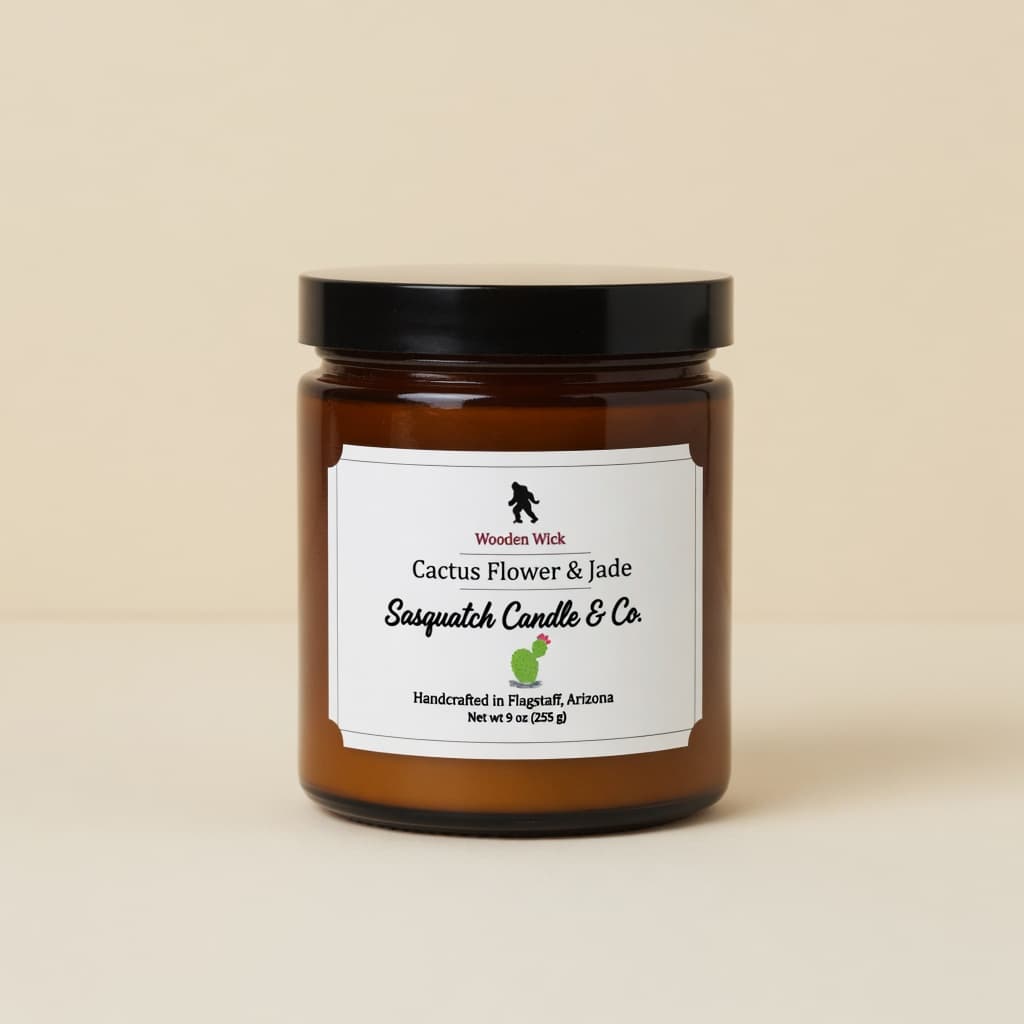 Cactus Flower & Jade 9 oz wooden-wick candle, hand-poured in Flagstaff