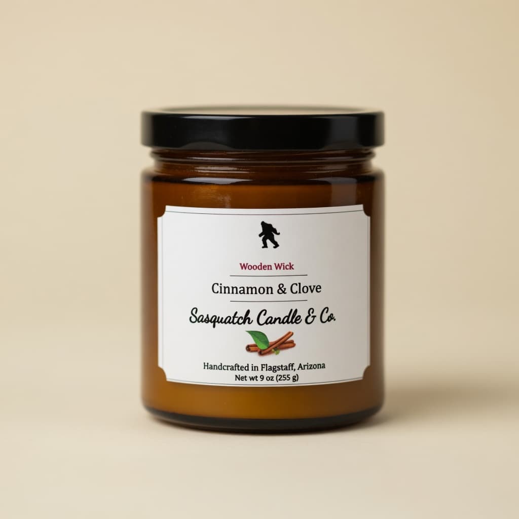 Cinnamon & Clove 9 oz wooden-wick candle, hand-poured in Flagstaff