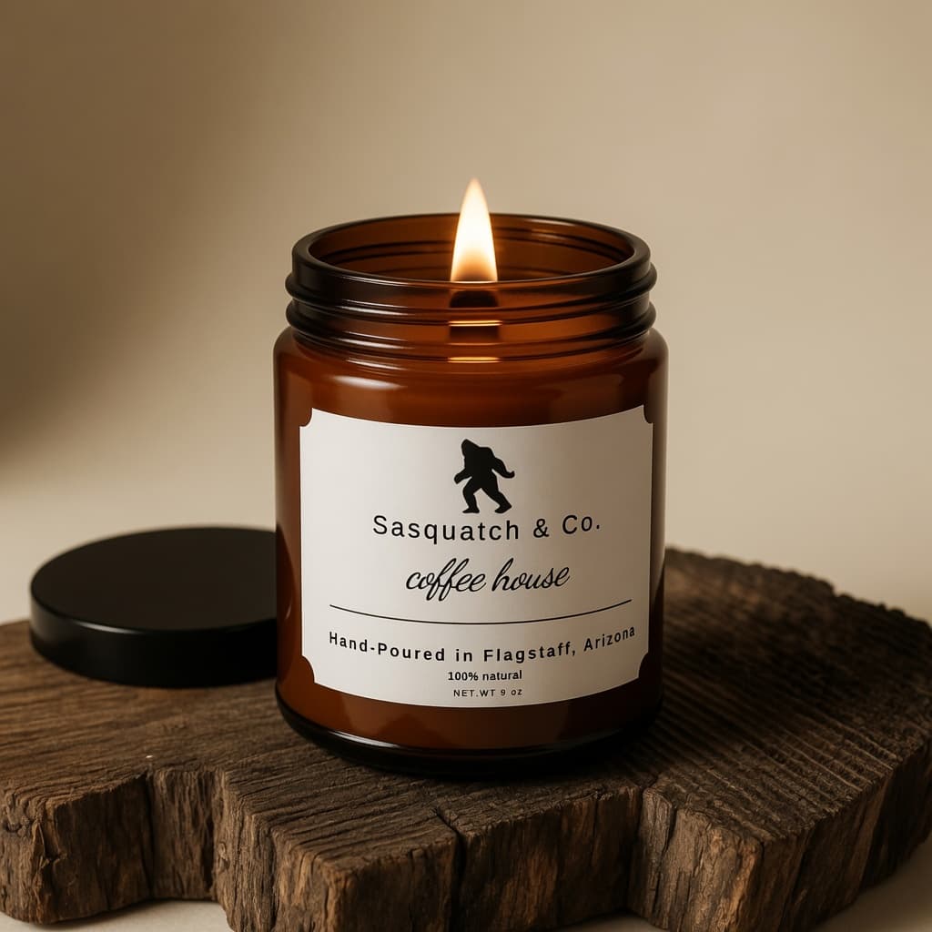 Coffee House 9 oz wooden-wick candle, hand-poured in Flagstaff