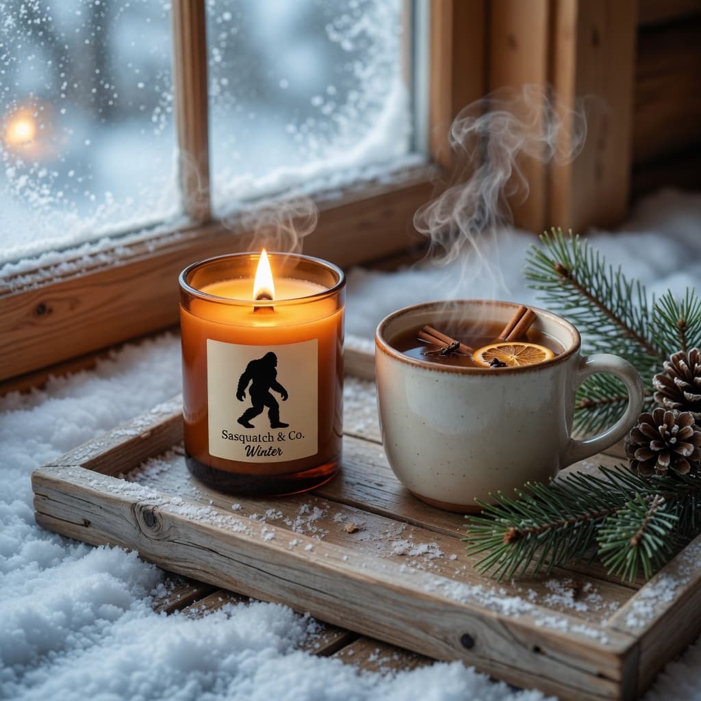 Frosted Pine & Warm Cider 9 oz wooden-wick candle, hand-poured in Flagstaff