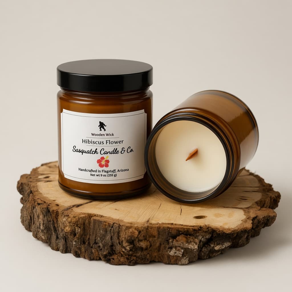Hibiscus Flower 9 oz wooden-wick candle, hand-poured in Flagstaff