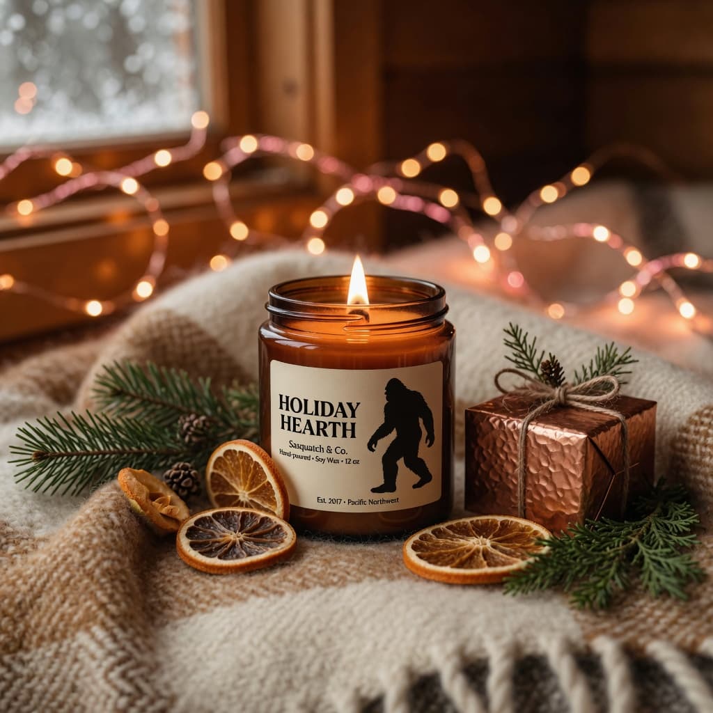 Holiday Hearth 9 oz wooden-wick candle, hand-poured in Flagstaff