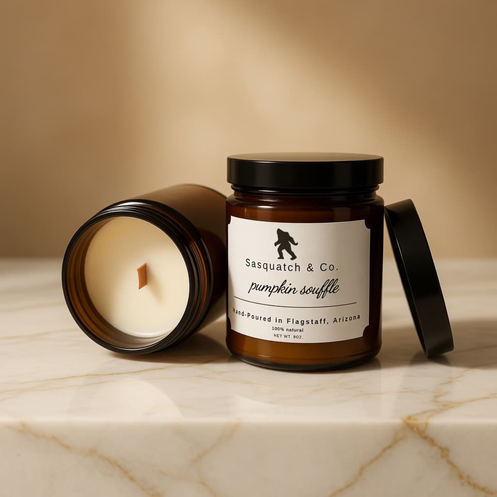 Pumpkin Soufflé 9 oz wooden-wick candle, hand-poured in Flagstaff